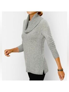 New J. Jill Nubby Cotton Wool Cowl Neck Grey Tunic Sweater size XL